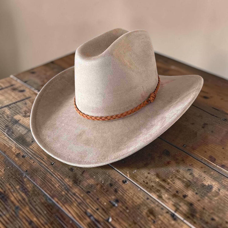 Vegan Suede Cowboy Hat W/ Suede Hat Band : Taupe