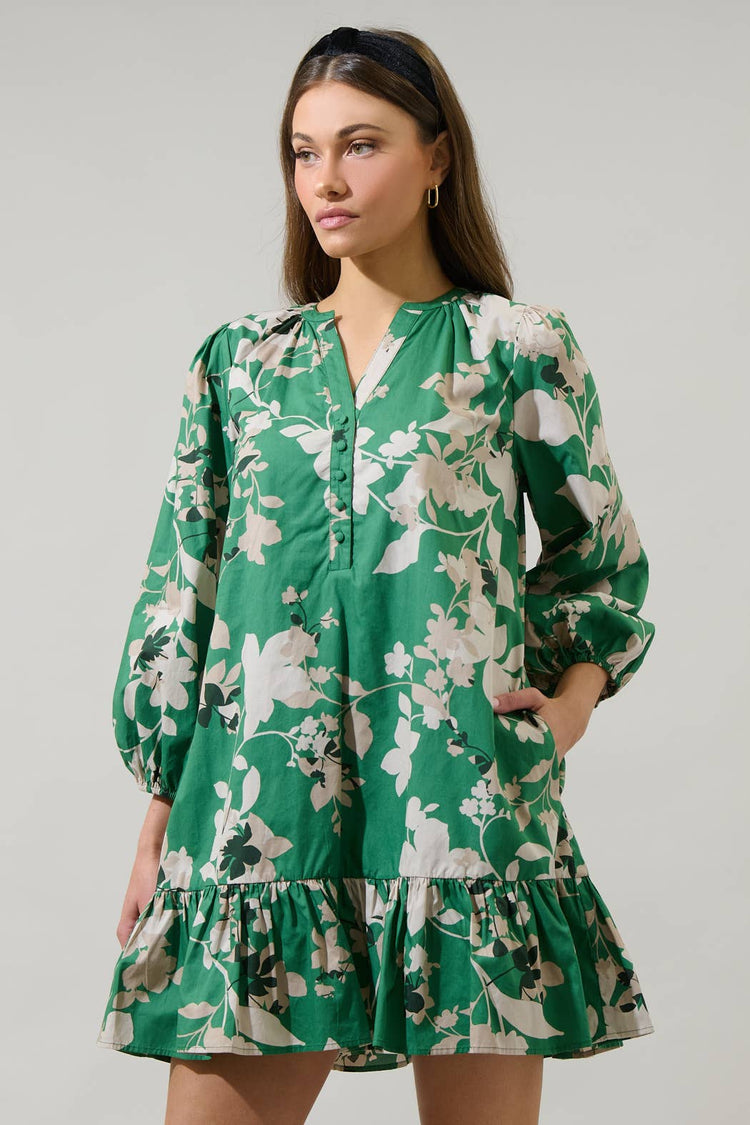 Nora Floral Whine Shift Mini Dress: MultiGreen