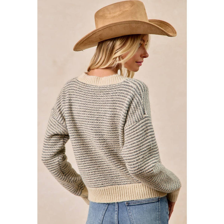 TWO TONE STRIPED SWEATER TOP