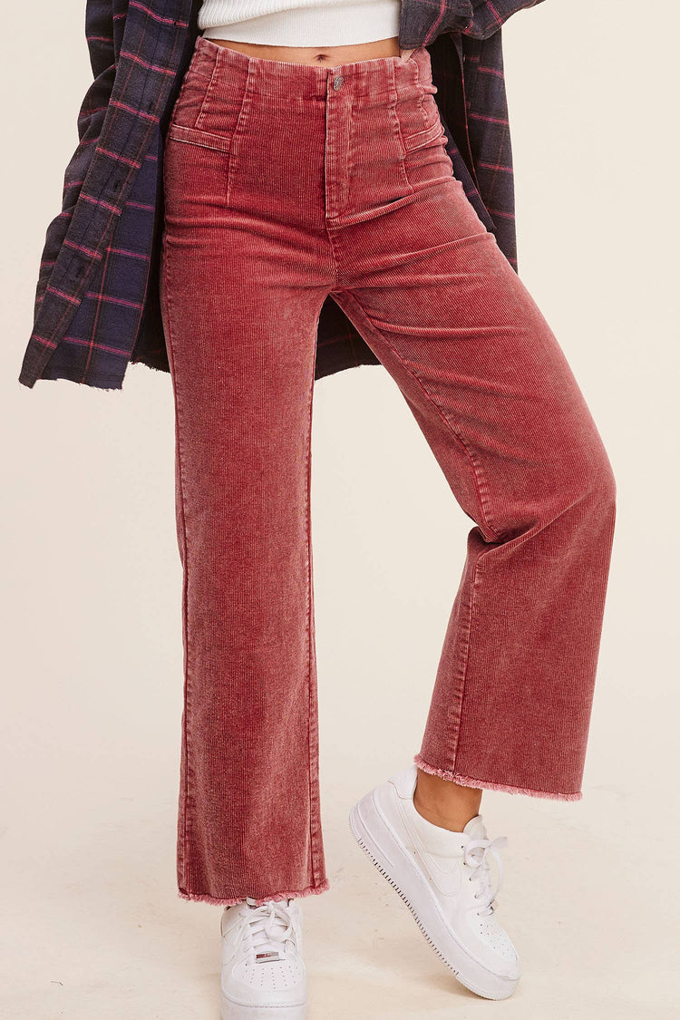 Mineral Washed High Waisted Wide Leg Corduroy Pants: Rose Tea