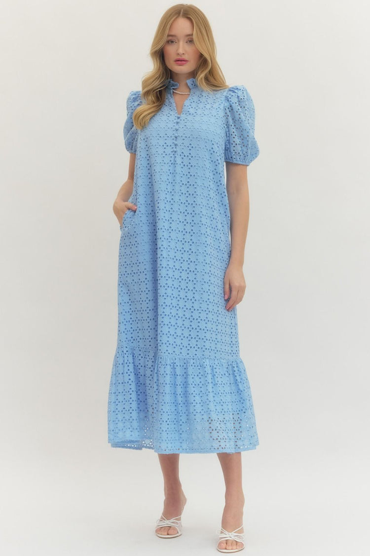 Sophie Eyelet Short Puff Sleeve Midi Dress