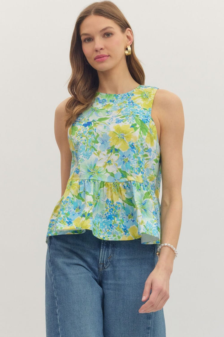Daisy Floral print sleeveless peplum top