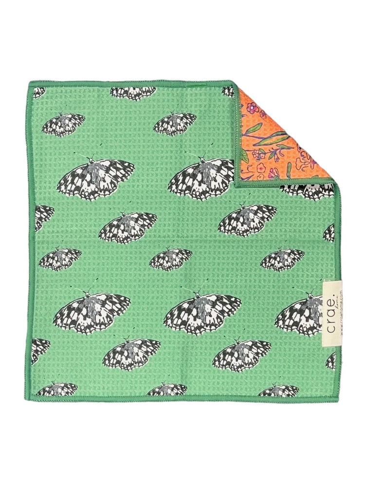 Papillon: Reversible Washcloth: Green/Orange / 12x12 in