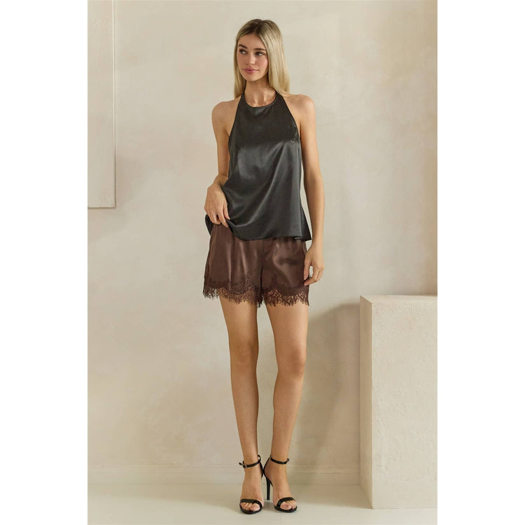 Satin Lace Trim Lounge Shorts