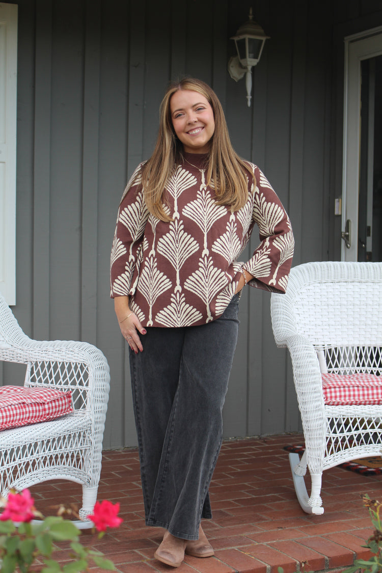 Abstract Print Mock Neck Sweater