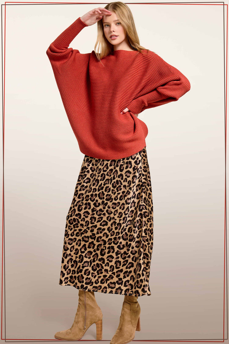 Dressy Satin Skirt Long Panel Skirt: Classic Leopard