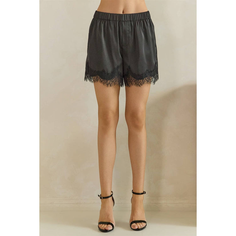 Satin Lace Trim Lounge Shorts