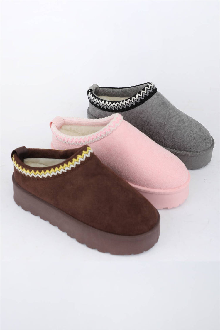 SLIP ON UGG INSPIRED PLATFORM SLIPPER: TAN