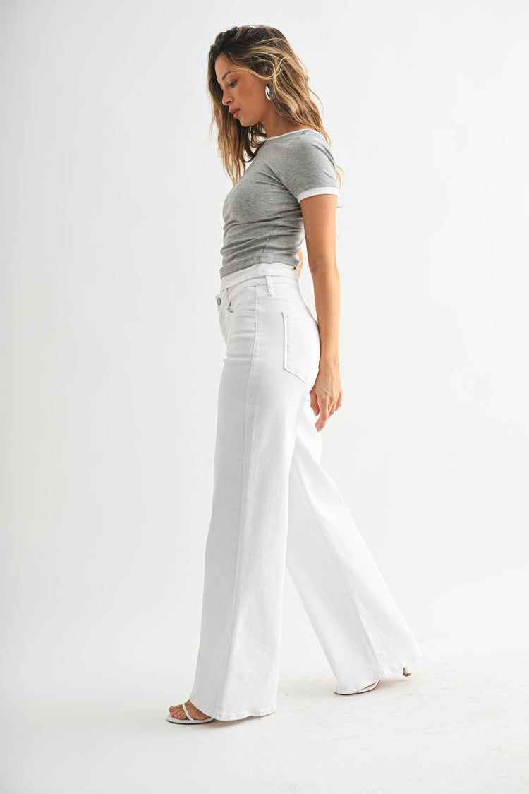 Kara Stretchy Wide Leg White Jean