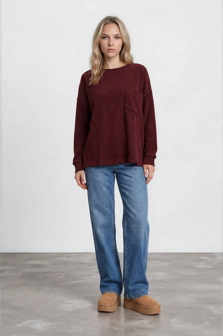 OVERSIZED LONG SLEEVE TEXTURED KNIT TOP