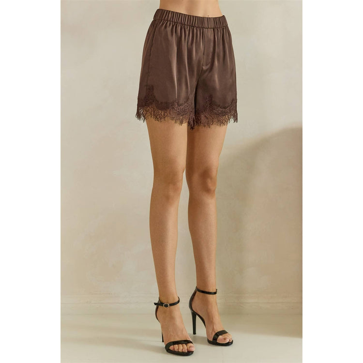 Satin Lace Trim Lounge Shorts