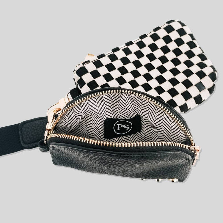 Wonderlust Woven Dual Pouch Wristlet Wholesale Coffee Checkered