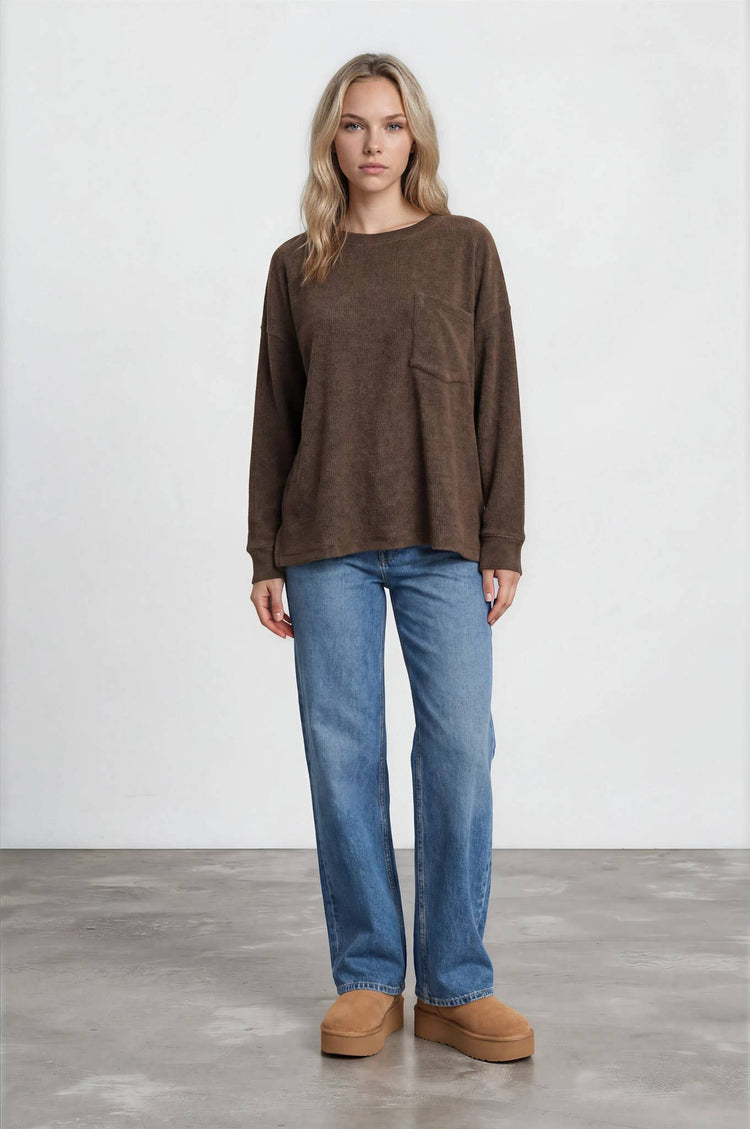OVERSIZED LONG SLEEVE TEXTURED KNIT TOP