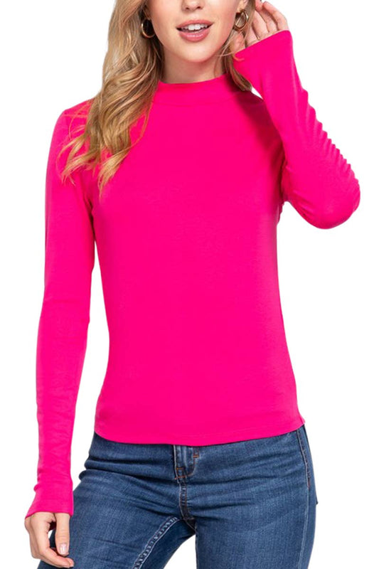 Long Sleeve Mock Neck Rib Knit Top