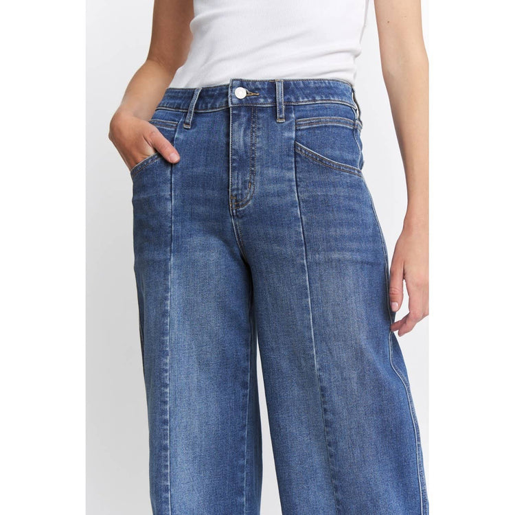 HIGH RISE SEAMED WIDE LEG ANKLE JEAN
