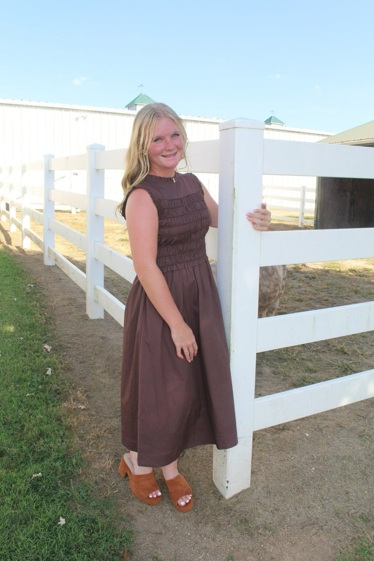 Smocked Detail Midi Dress