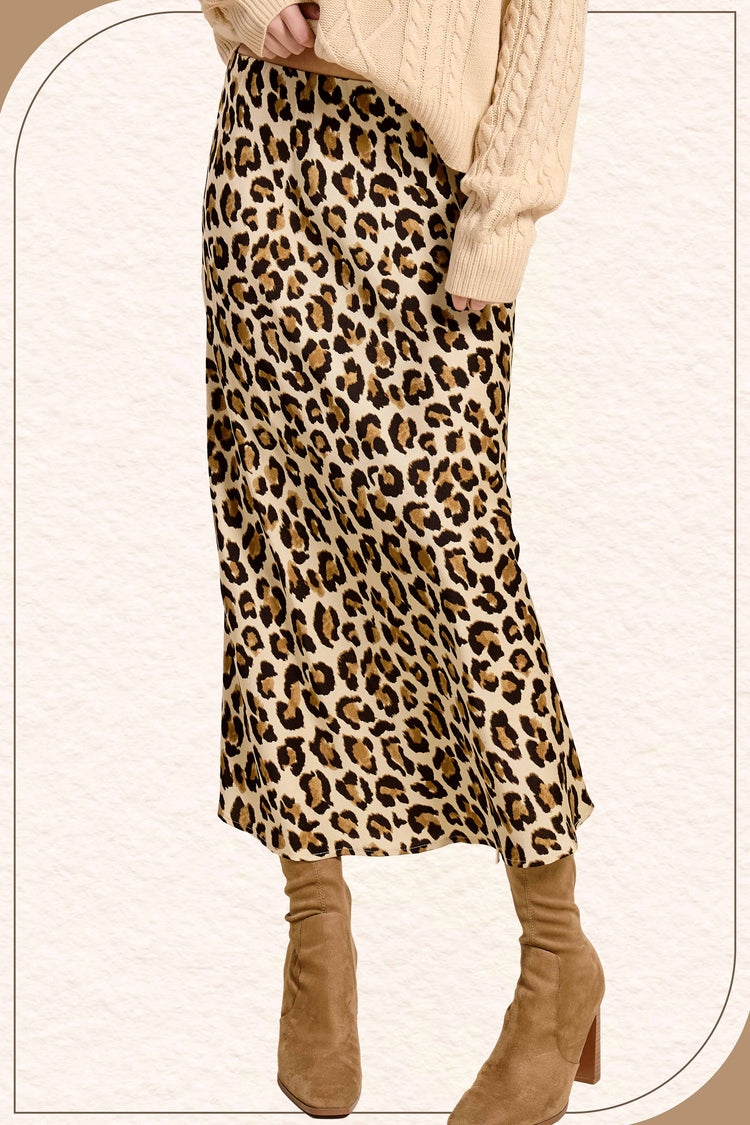 Dressy Satin Skirt Long Panel Skirt: Classic Leopard