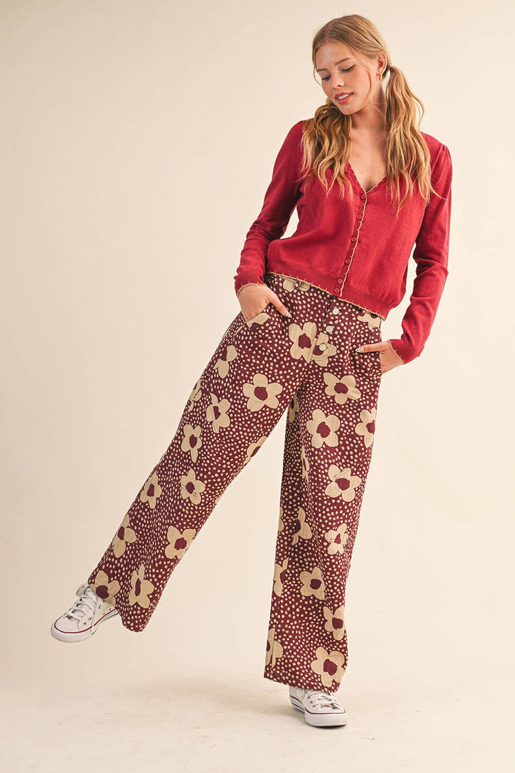 FLORAL PRINT HIGH WAISTED PANTS