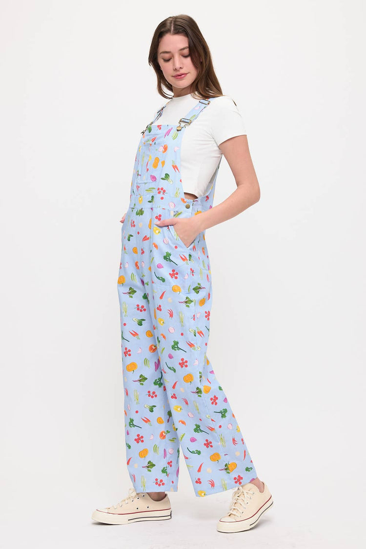 COLORFUL GARDEN VEGETABLES PRINT OVERALLS