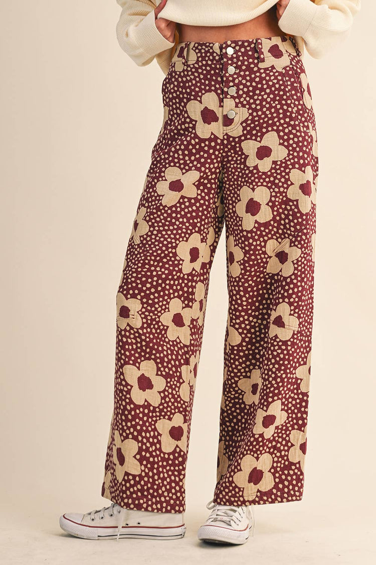FLORAL PRINT HIGH WAISTED PANTS