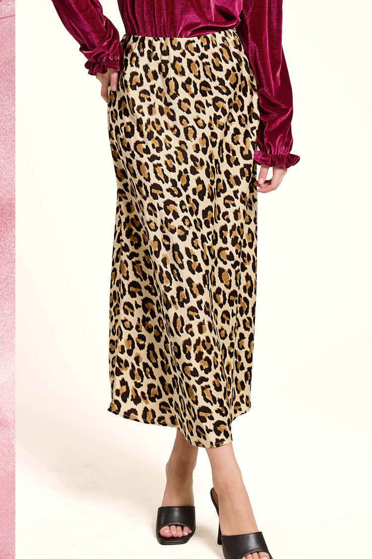 Dressy Satin Skirt Long Panel Skirt: Classic Leopard