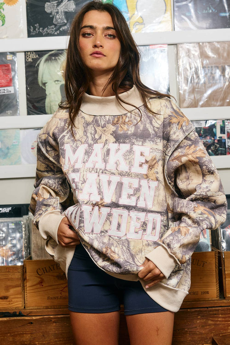 Make HEAVEN Crowded | Camo Appliqué Embroidery  Sweatshirt