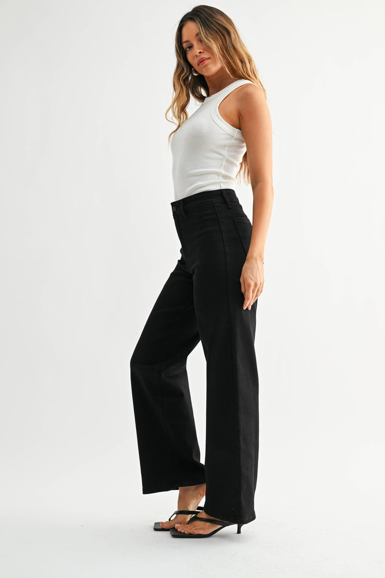 Hidden Pocket High Rise Trouser - BLACK