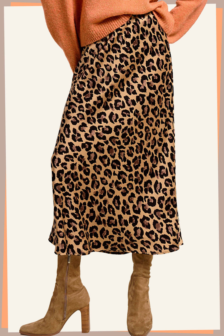 Dressy Satin Skirt Long Panel Skirt: Classic Leopard