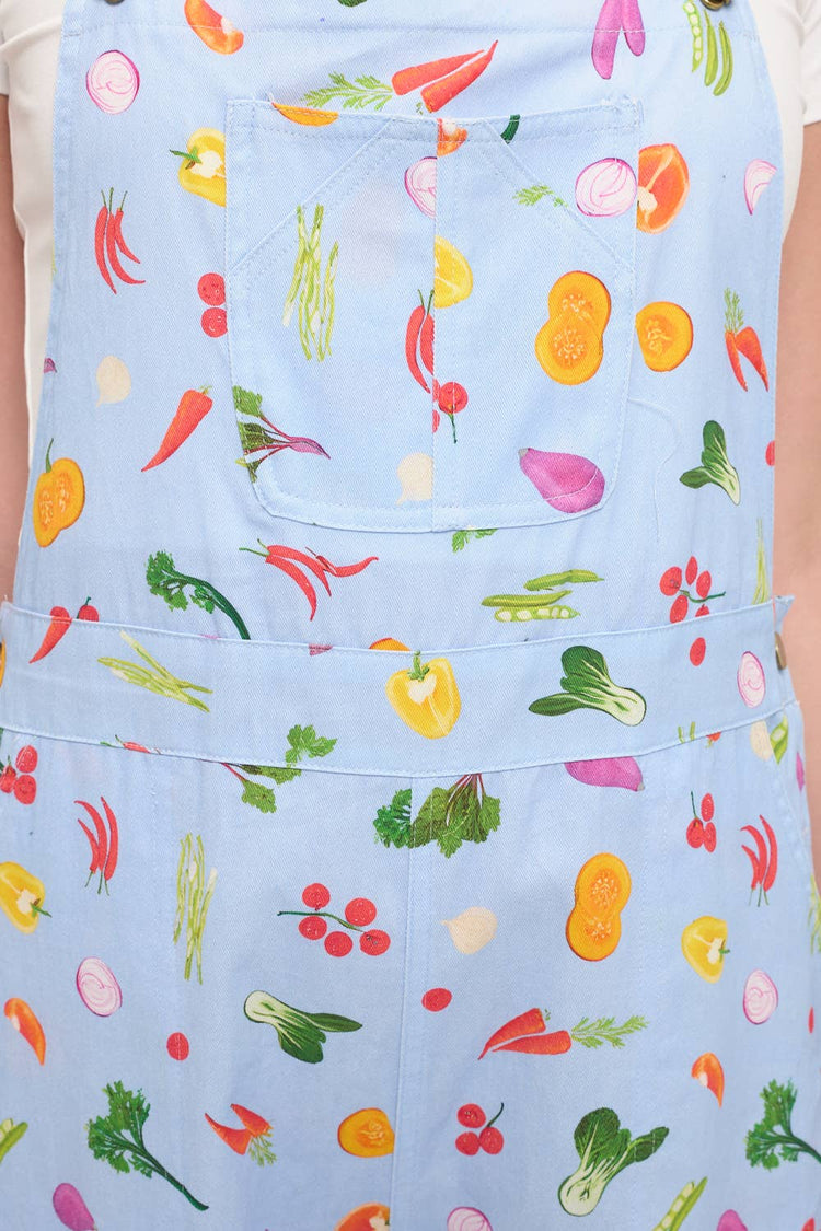 COLORFUL GARDEN VEGETABLES PRINT OVERALLS
