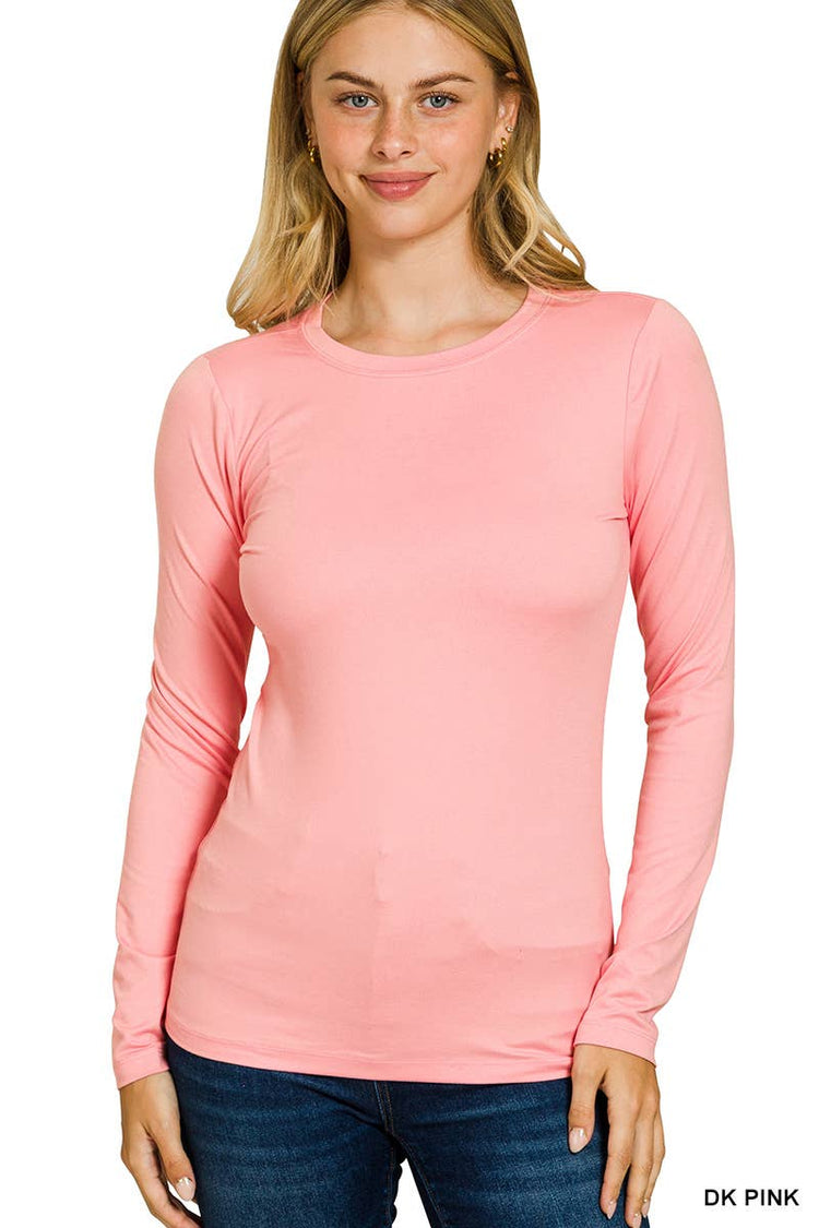 Brushed Microfiber Long Sleeve Round Neck Tee