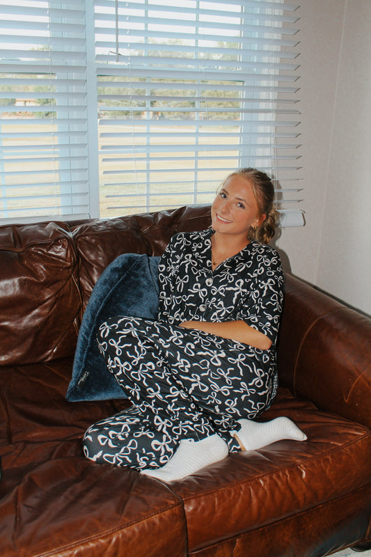 Black Bow Print Pajama Pant set