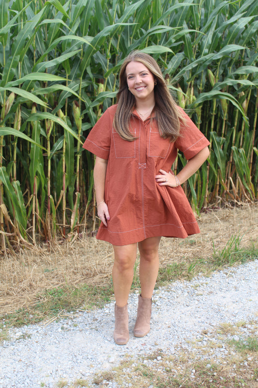 Brick Short sleeve Mini Dress