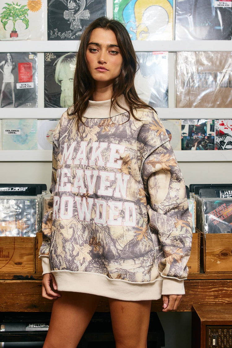 Make HEAVEN Crowded | Camo Appliqué Embroidery  Sweatshirt