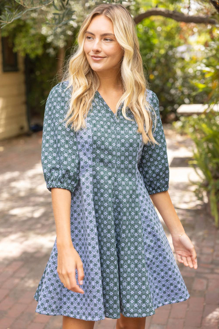 Color Contrast Floral Printed Knit Dress