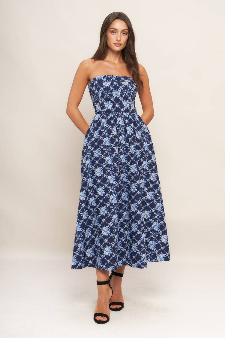 Textured Strapless Woven Midi Dress