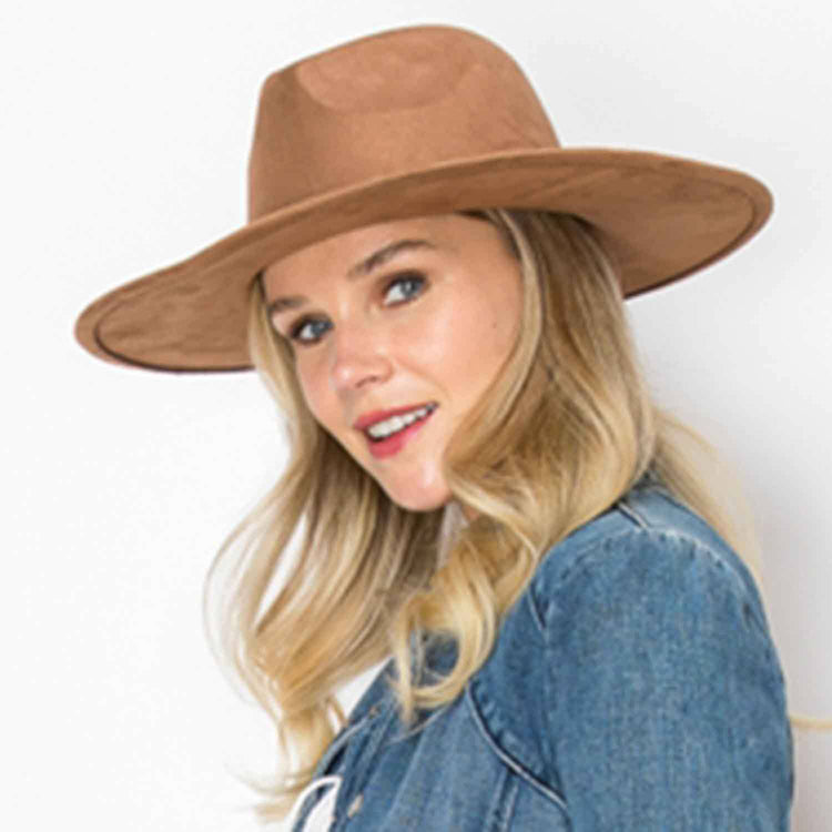 Wide Brim suede Hat - CAMEL