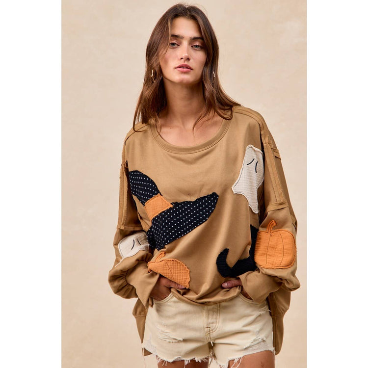 HALLOWEEN THEME PATCHWORK FRENCH TERRY SWEATSHIRT