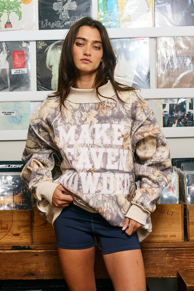 Make HEAVEN Crowded | Camo Appliqué Embroidery  Sweatshirt