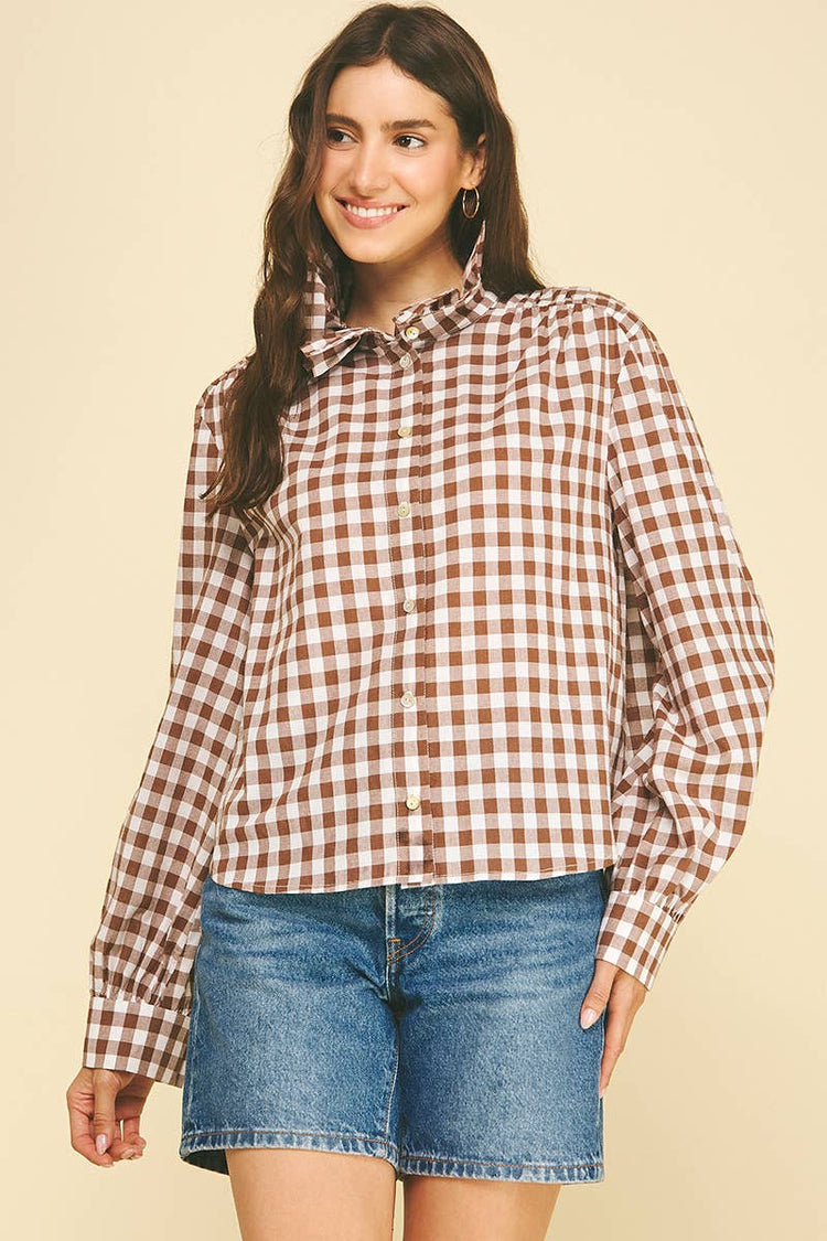 Gingham Check Ruffled Collar Shirt