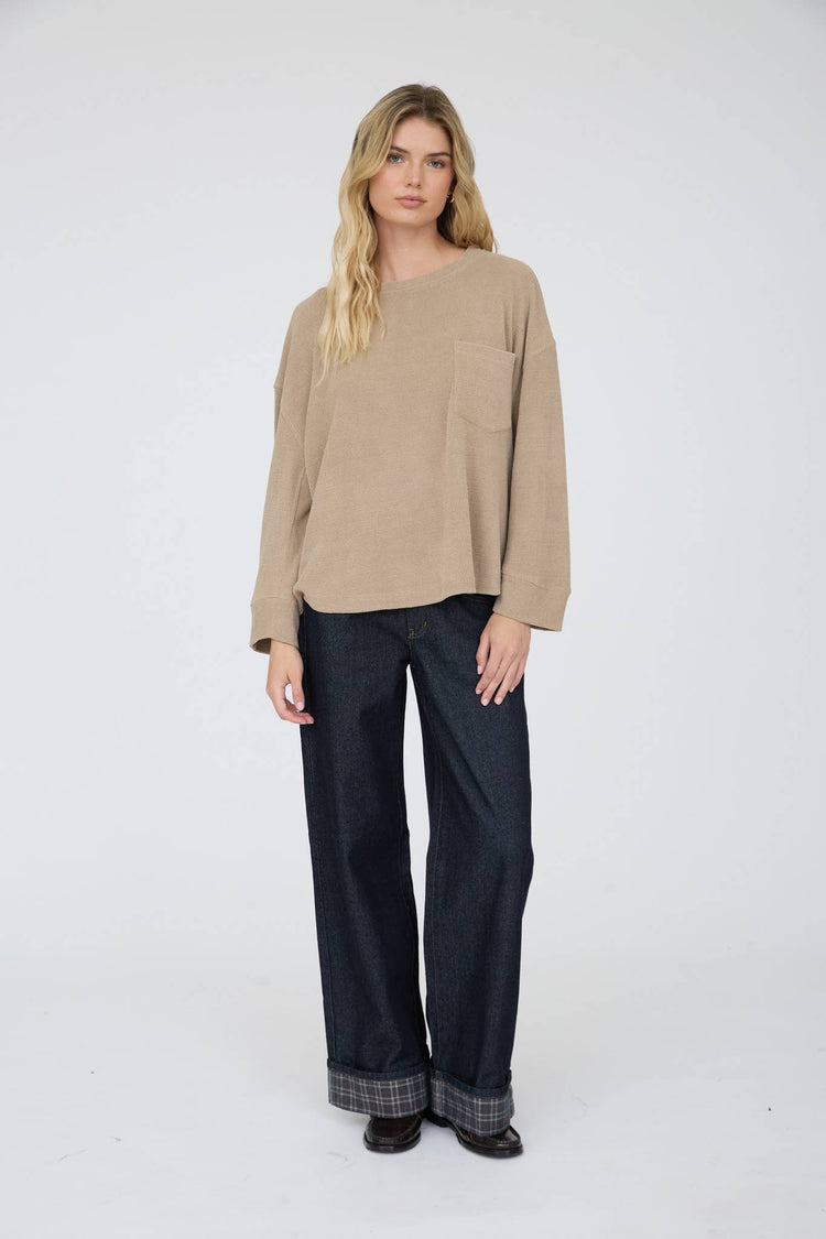 OVERSIZED LONG SLEEVE TEXTURED KNIT TOP