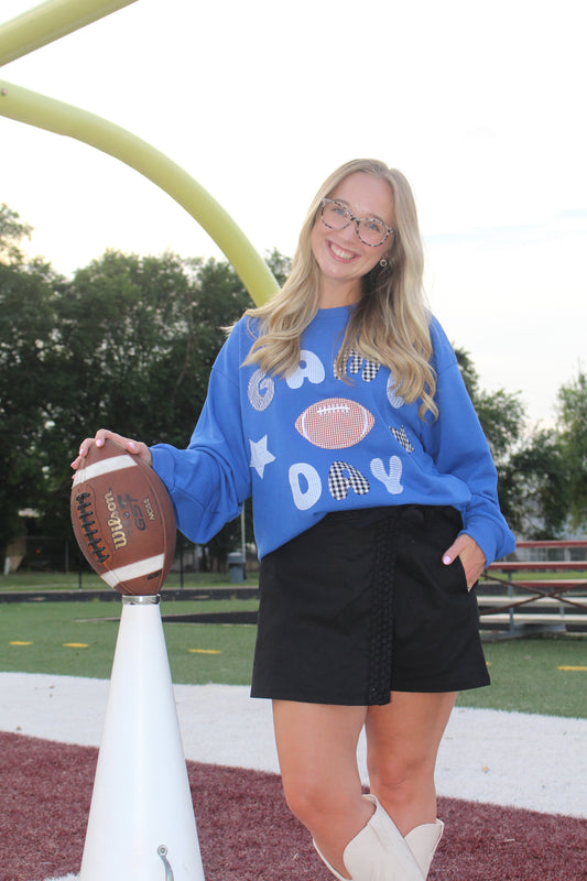 Game Day Patchwork Long Sleeve Crewneck Top
