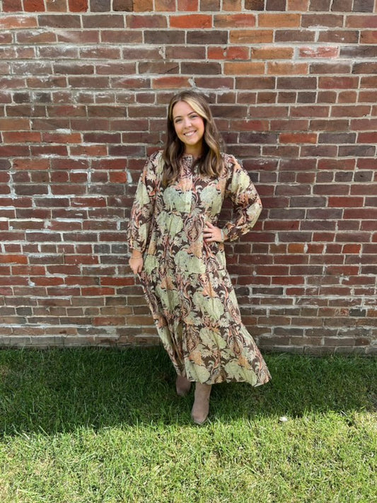 Paisley Floral Fall Midi Dress