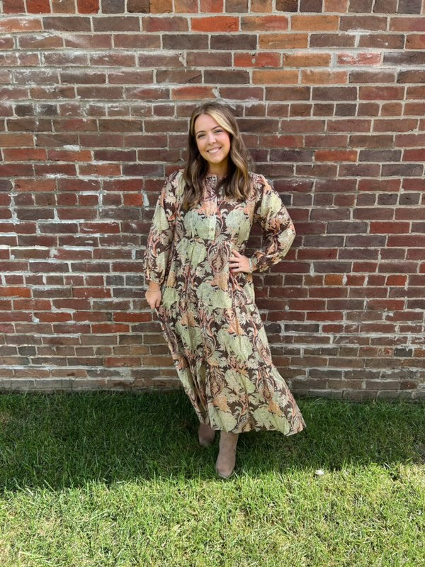 Paisley Floral Fall Midi Dress