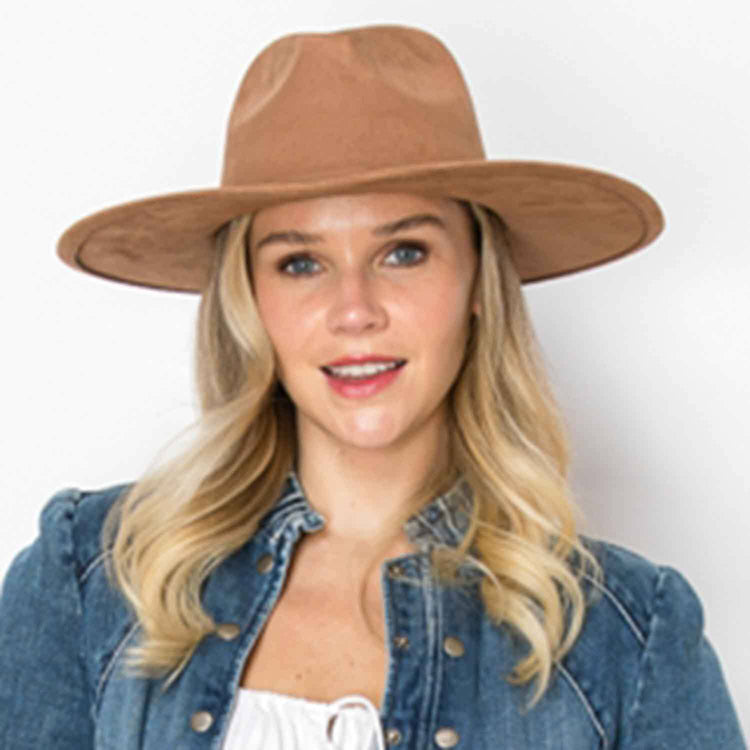 Wide Brim suede Hat - CAMEL