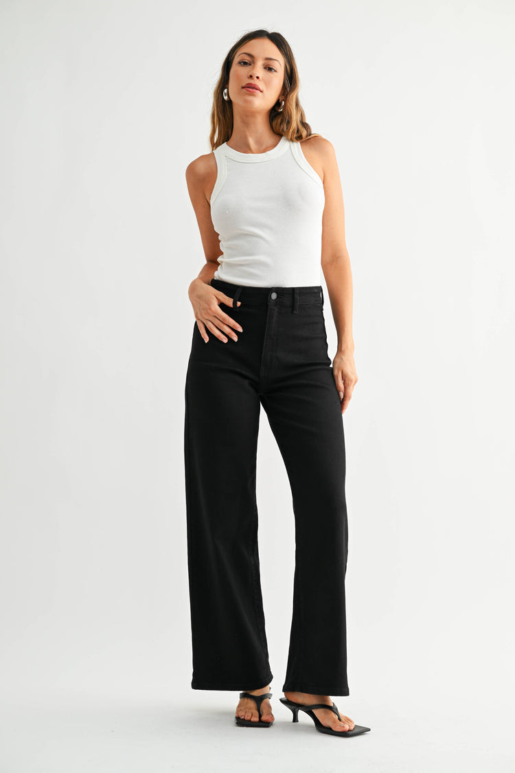 Hidden Pocket High Rise Trouser - BLACK