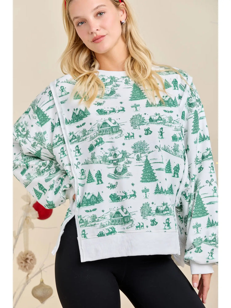 Green & Red Christmas Village Sweatshirt