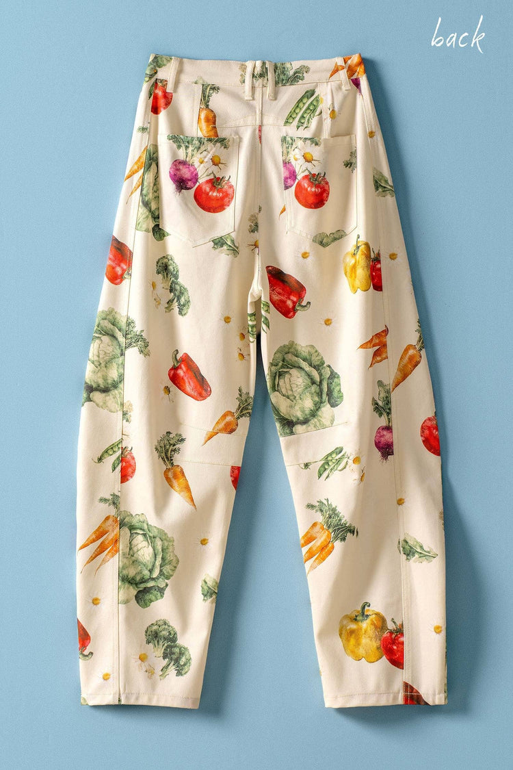 Vegetable Garden Print Barrel Leg Pants