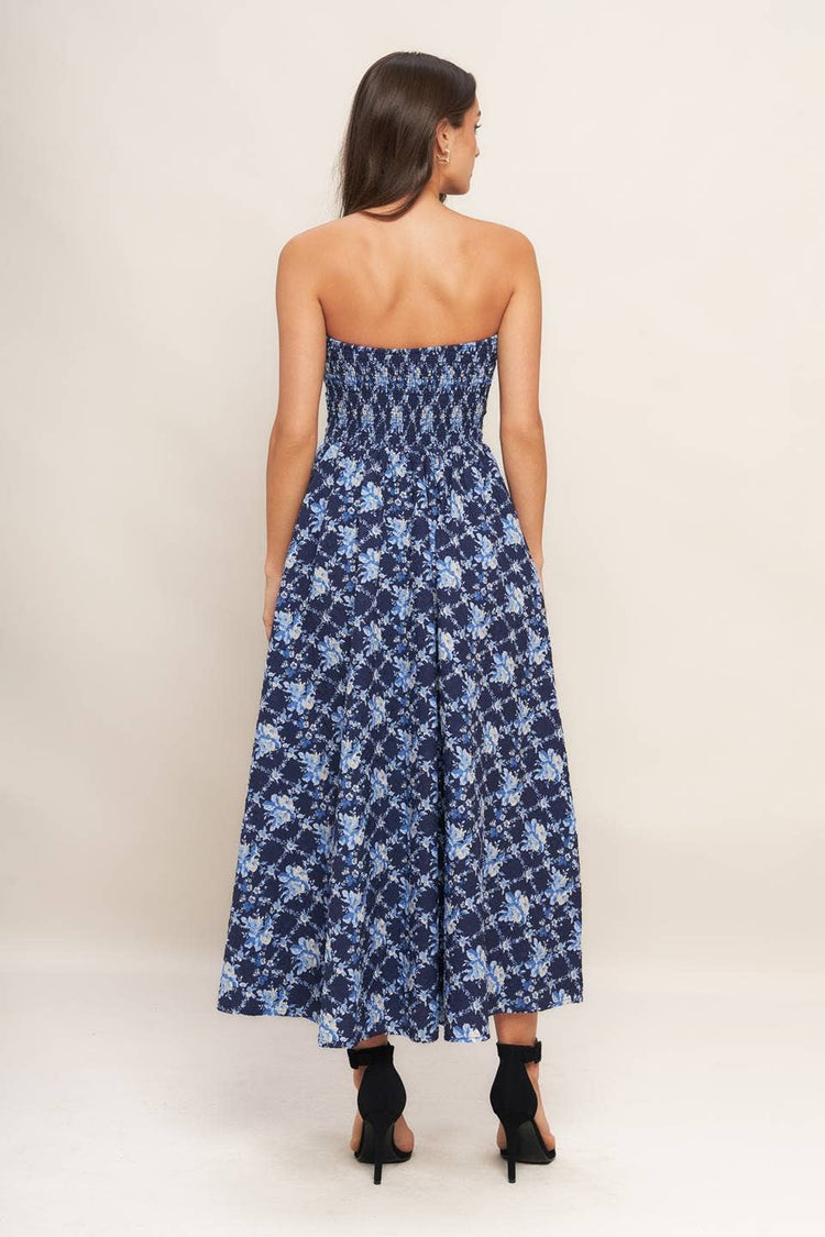 Textured Strapless Woven Midi Dress