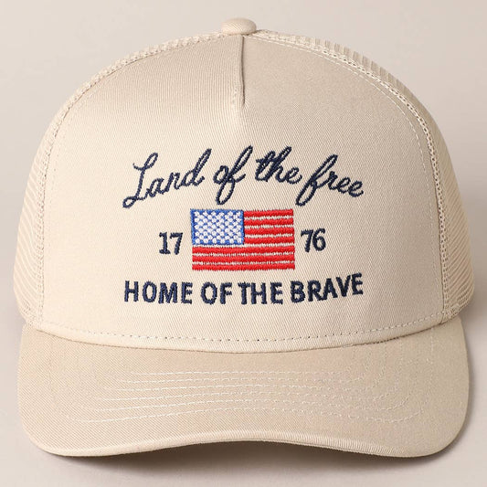 Land Of The Free Embroidery MeshBack Trucker Hat : Putty / ONE SIZE