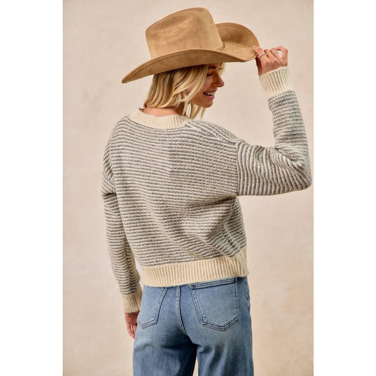 TWO TONE STRIPED SWEATER TOP